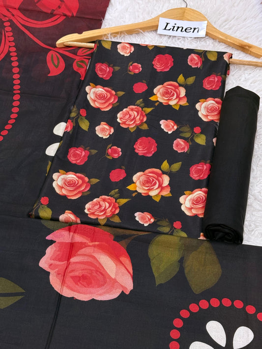 Premium Unstitched Linen Digital Print 3Pc Suit | Design D#030