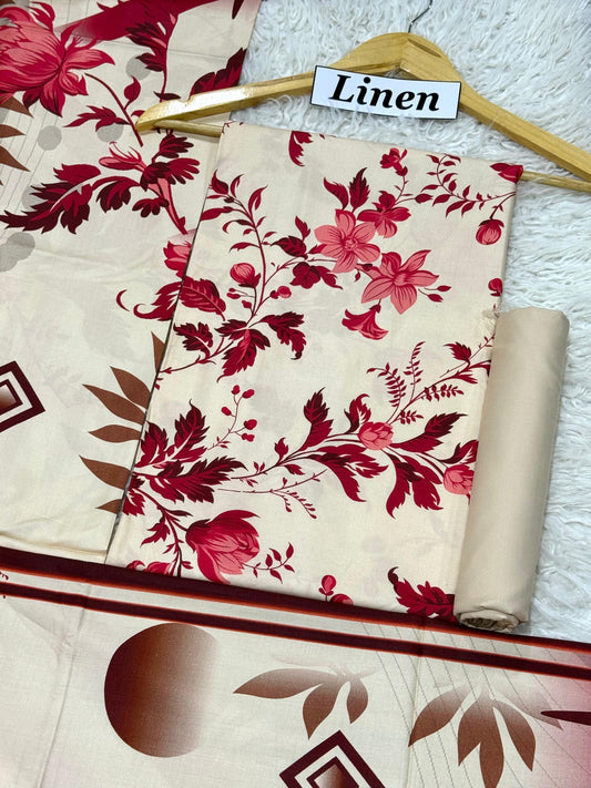 Premium Unstitched Linen Digital Print 3Pc Suit | Design D#029