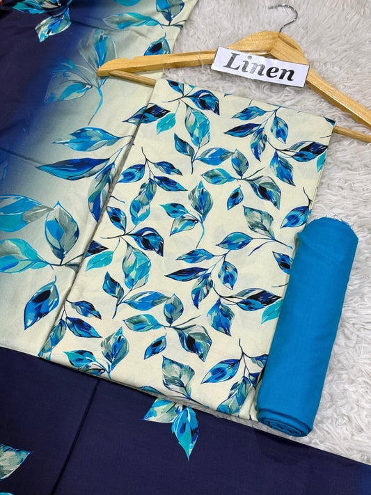 Premium Unstitched Linen Digital Print 3Pc Suit | Design D#024