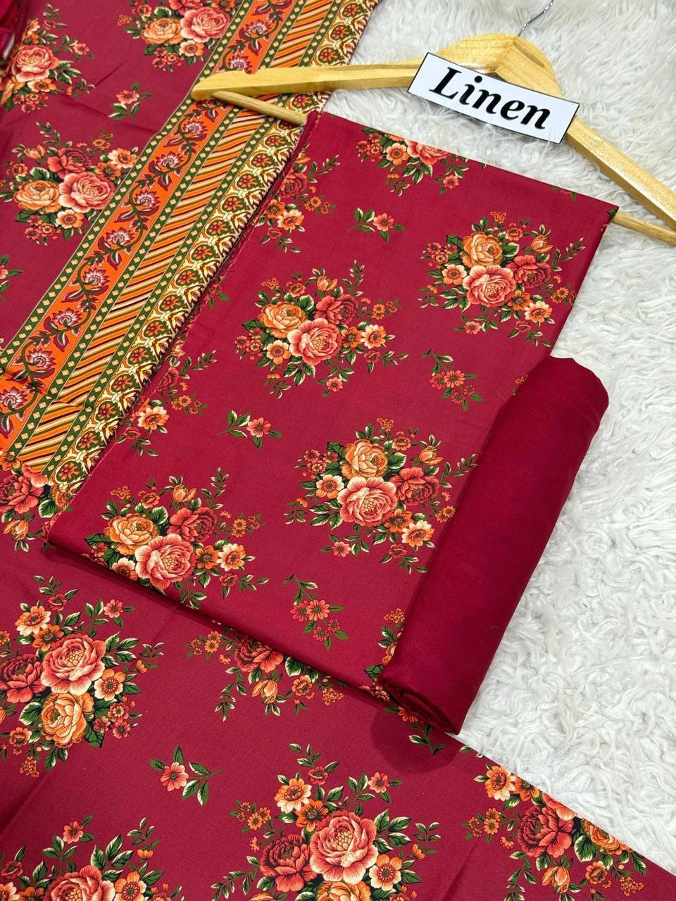 Premium Unstitched Linen Digital Print 3Pc Suit | Design D#023