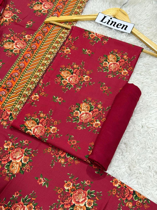 Premium Unstitched Linen Digital Print 3Pc Suit | Design D#023