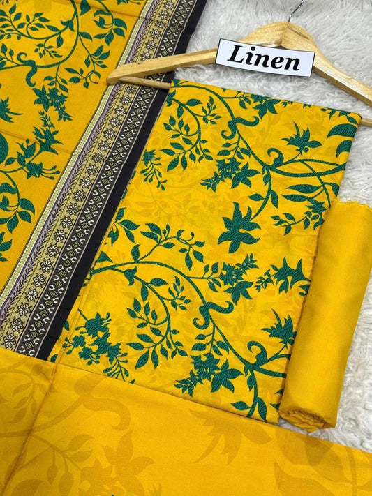 Premium Unstitched Linen Digital Print 3Pc Suit | Design D#020