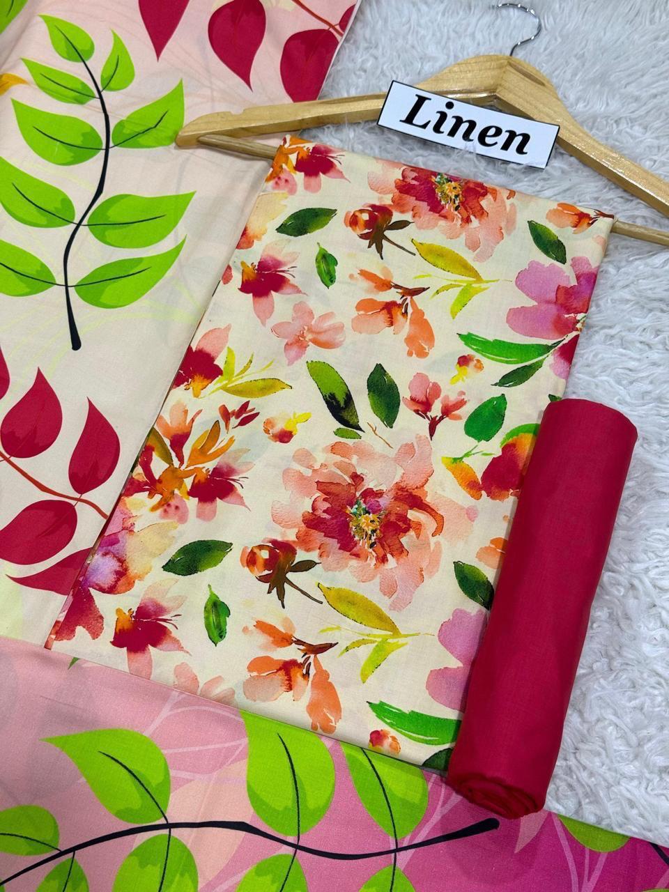 Premium Unstitched Linen Digital Print 3Pc Suit | Design D#019