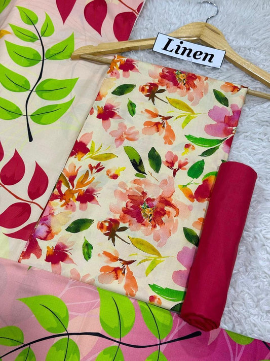 Premium Unstitched Linen Digital Print 3Pc Suit | Design D#019