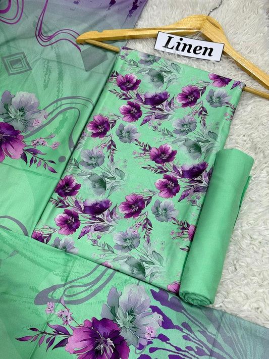 Premium Unstitched Linen Digital Print 3Pc Suit | Design D#017
