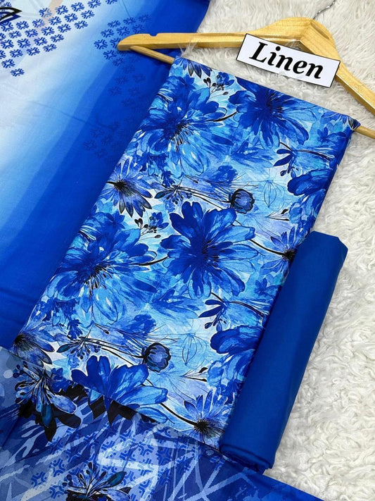 Premium Unstitched Linen Digital Print 3Pc Suit | Design D#016