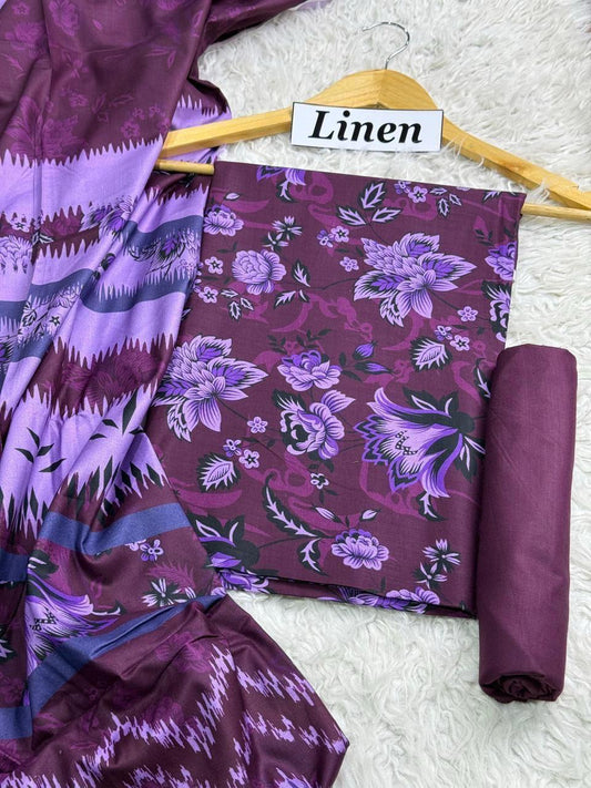 Premium Unstitched Linen Digital Print 3Pc Suit | Design D#015