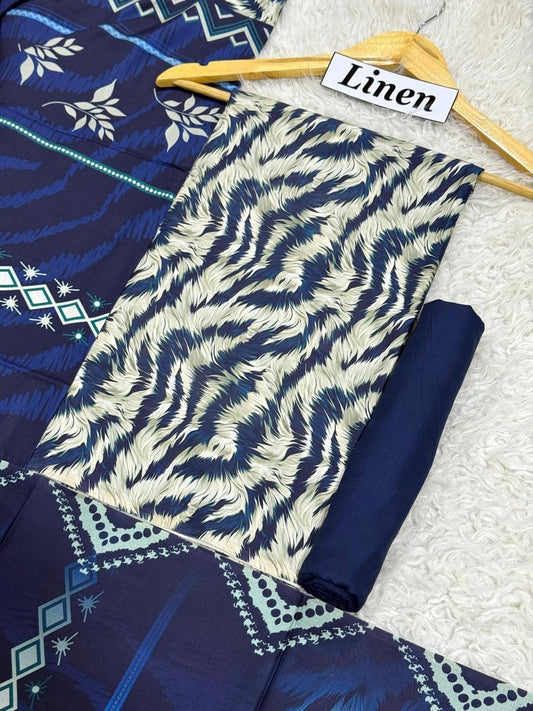 Premium Unstitched Linen Digital Print 3Pc Suit | Design D#014