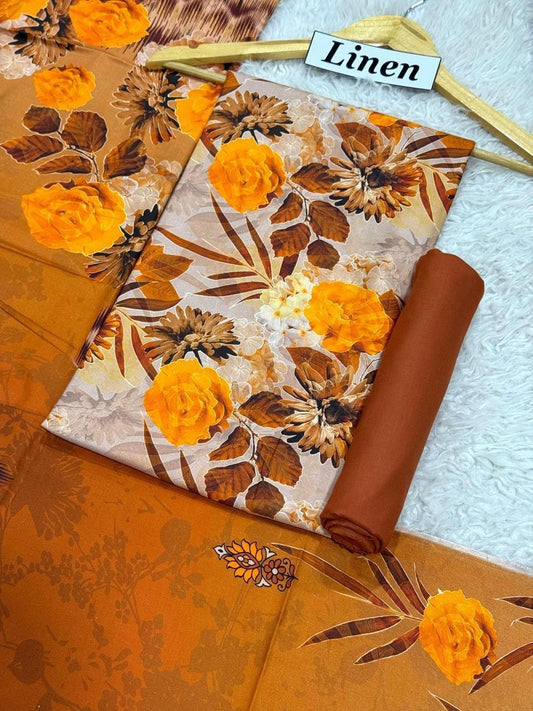 Premium Unstitched Linen Digital Print 3Pc Suit | Design D#011