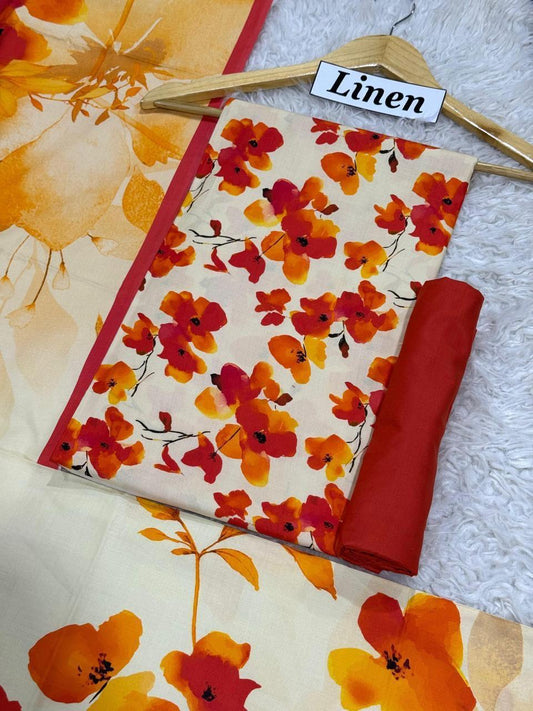 Premium Unstitched Linen Digital Print 3Pc Suit | Design D#013