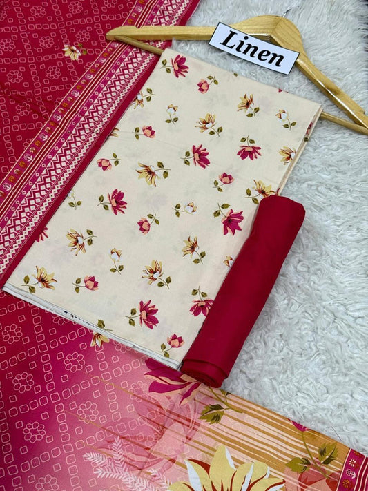 Premium Unstitched Linen Digital Print 3Pc Suit | Design D#010