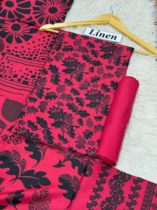 Premium Unstitched Linen Digital Print 3Pc Suit | Design D#008
