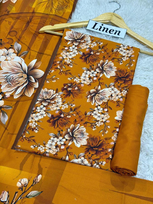 Premium Unstitched Linen Digital Print 3Pc Suit | Design D#007
