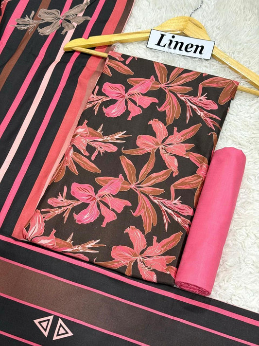 Premium Unstitched Linen Digital Print 3Pc Suit | Design D#005