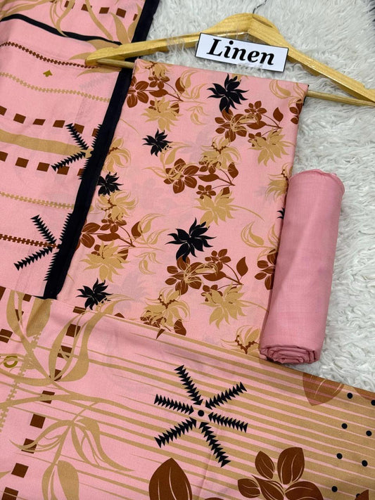 Premium Unstitched Linen Digital Print 3Pc Suit | Design D#004