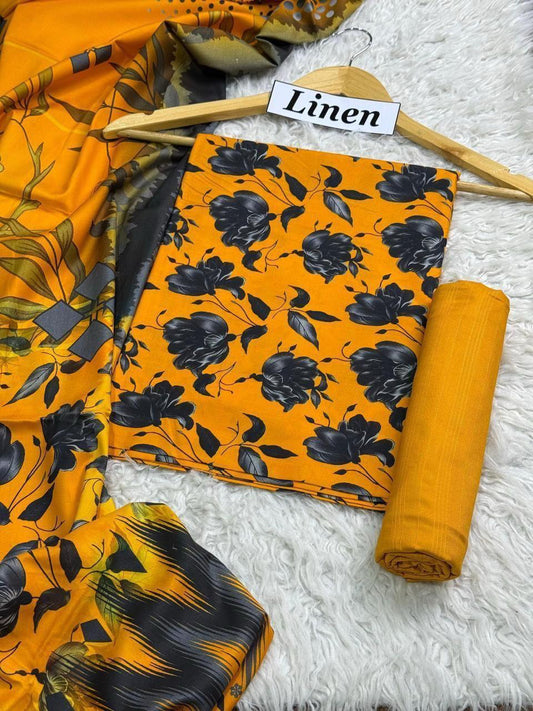 Premium Unstitched Linen Digital Print 3Pc Suit | Design D#003
