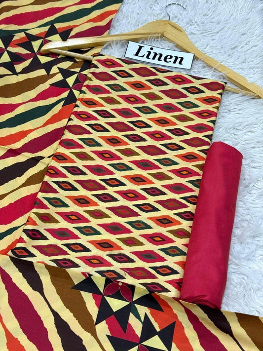 Premium Unstitched Linen Digital Print 3Pc Suit | Design D#002