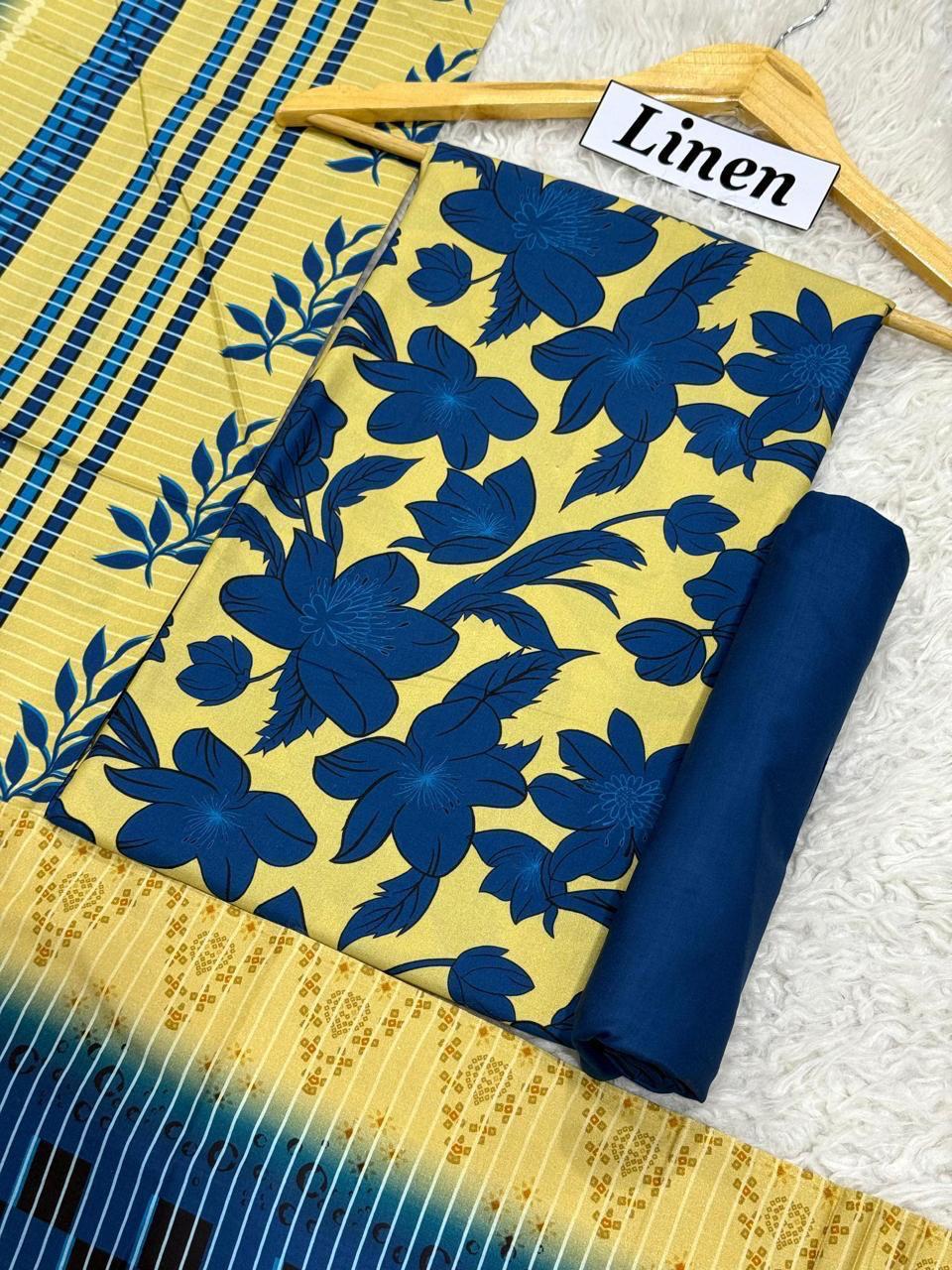 Premium Unstitched Linen Digital Print 3Pc Suit | Design D#009