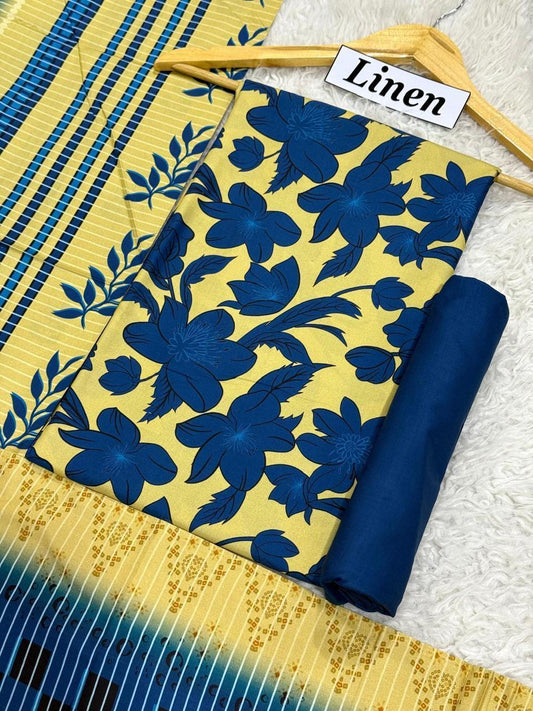 Premium Unstitched Linen Digital Print 3Pc Suit | Design D#009