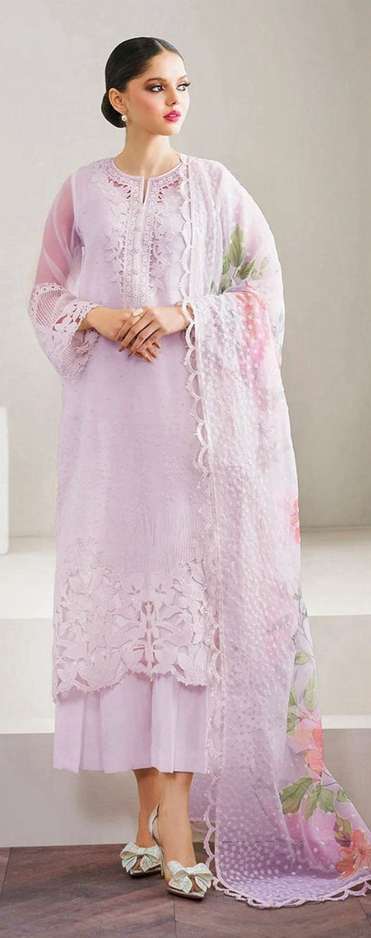 Luxury Organza Embroidered 3PC | Heavy Cutwork Dupatta | Silk Trouser|BR04