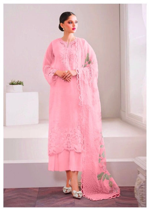 Luxury Organza Embroidered 3PC | Heavy Cutwork Dupatta | Silk Trouser|BR02