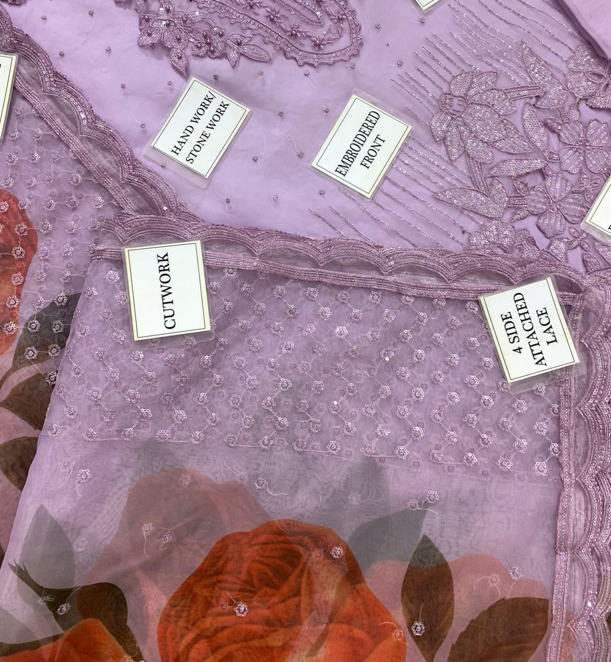 Luxury Organza Embroidered 3PC | Heavy Cutwork Dupatta | Silk Trouser|BR04