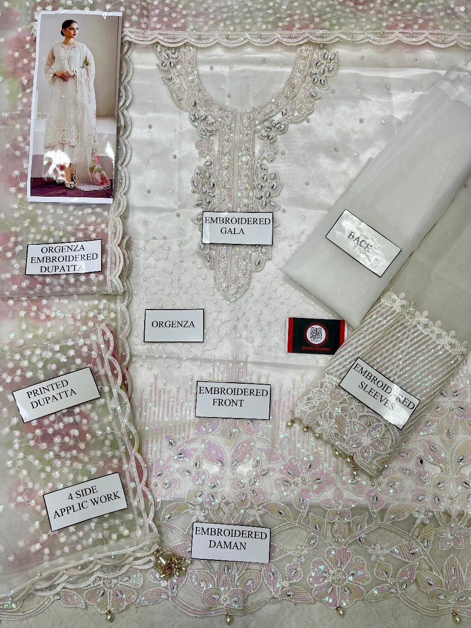 Luxury Organza Embroidered 3PC | Heavy Cutwork Dupatta | Silk Trouser|BR01