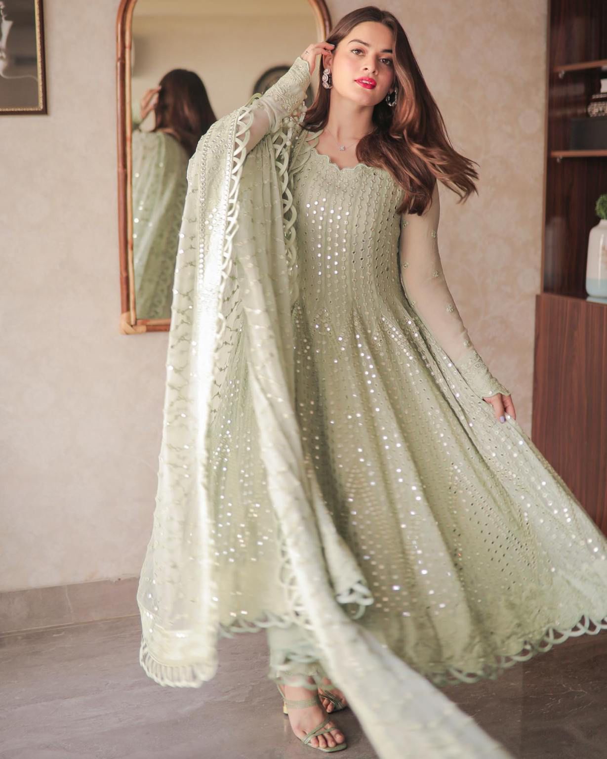 Luxury Semi Pure Chiffon Embroidered Frock 3PC | Sequence Work | Dupatta with Heavy Border| GS .AF.070