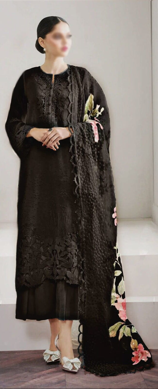 Luxury Organza Embroidered 3PC | Heavy Cutwork Dupatta | Silk Trouser|BR03