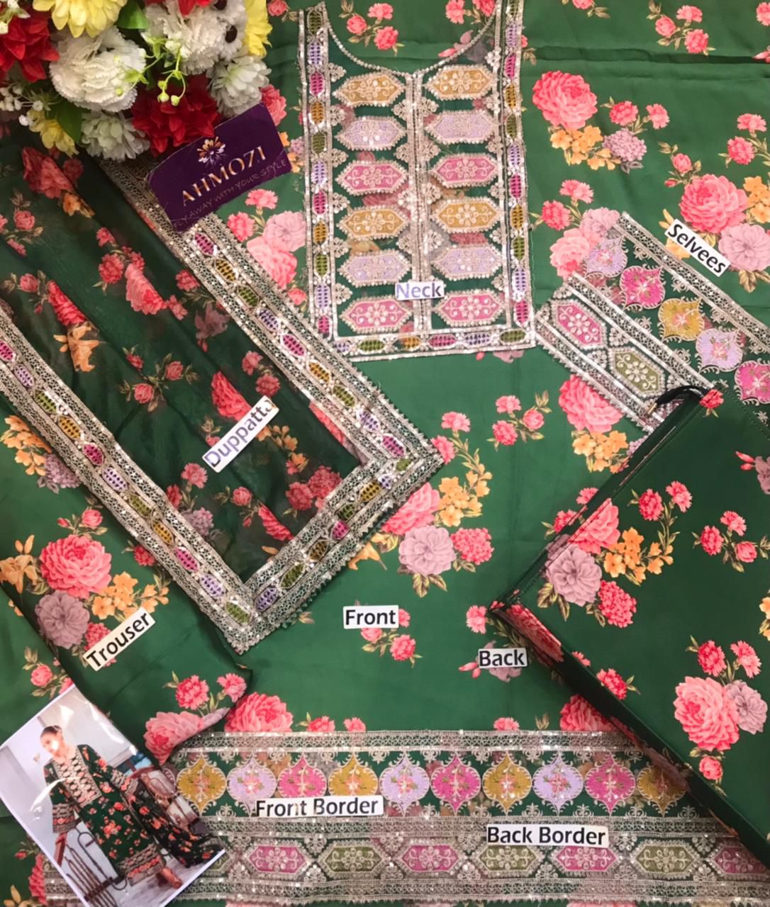 Luxury Embroidered Unstitched 3Pc Silk Suit | Premium Collection| Olive