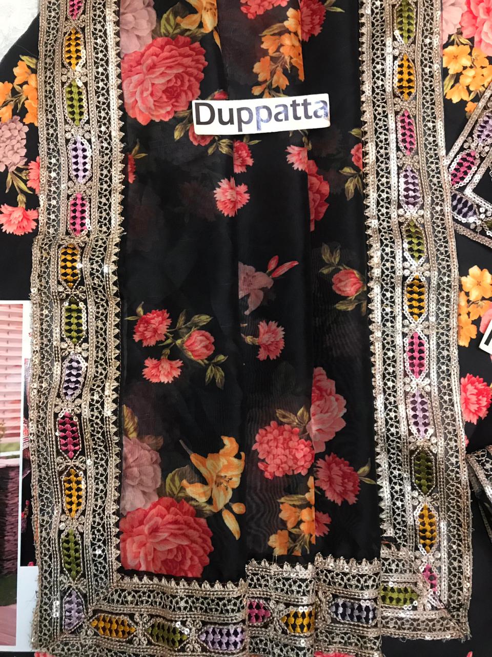 Luxury Embroidered Unstitched 3Pc Silk Suit | Premium Collection| Black