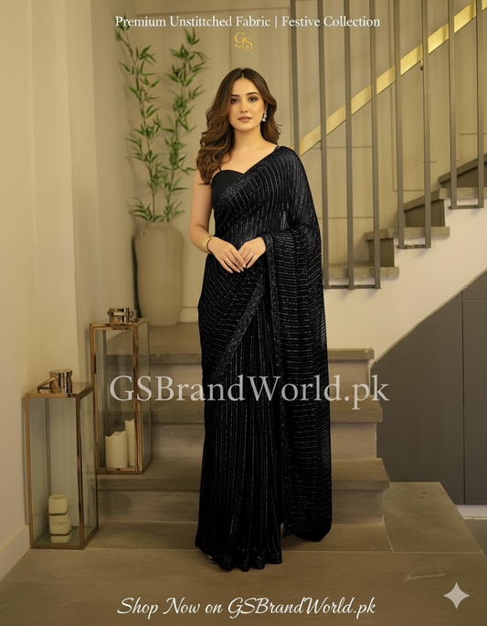 Luxury Embroidered Unstitched Chiffon Saree | Semi Pure Fabric | Wedding Collection| SR.075