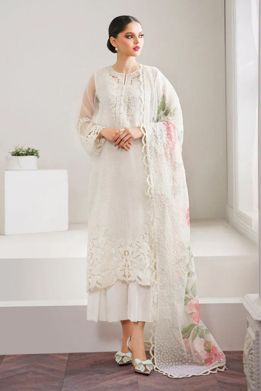 Luxury Organza Embroidered 3PC | Heavy Cutwork Dupatta | Silk Trouser|BR01