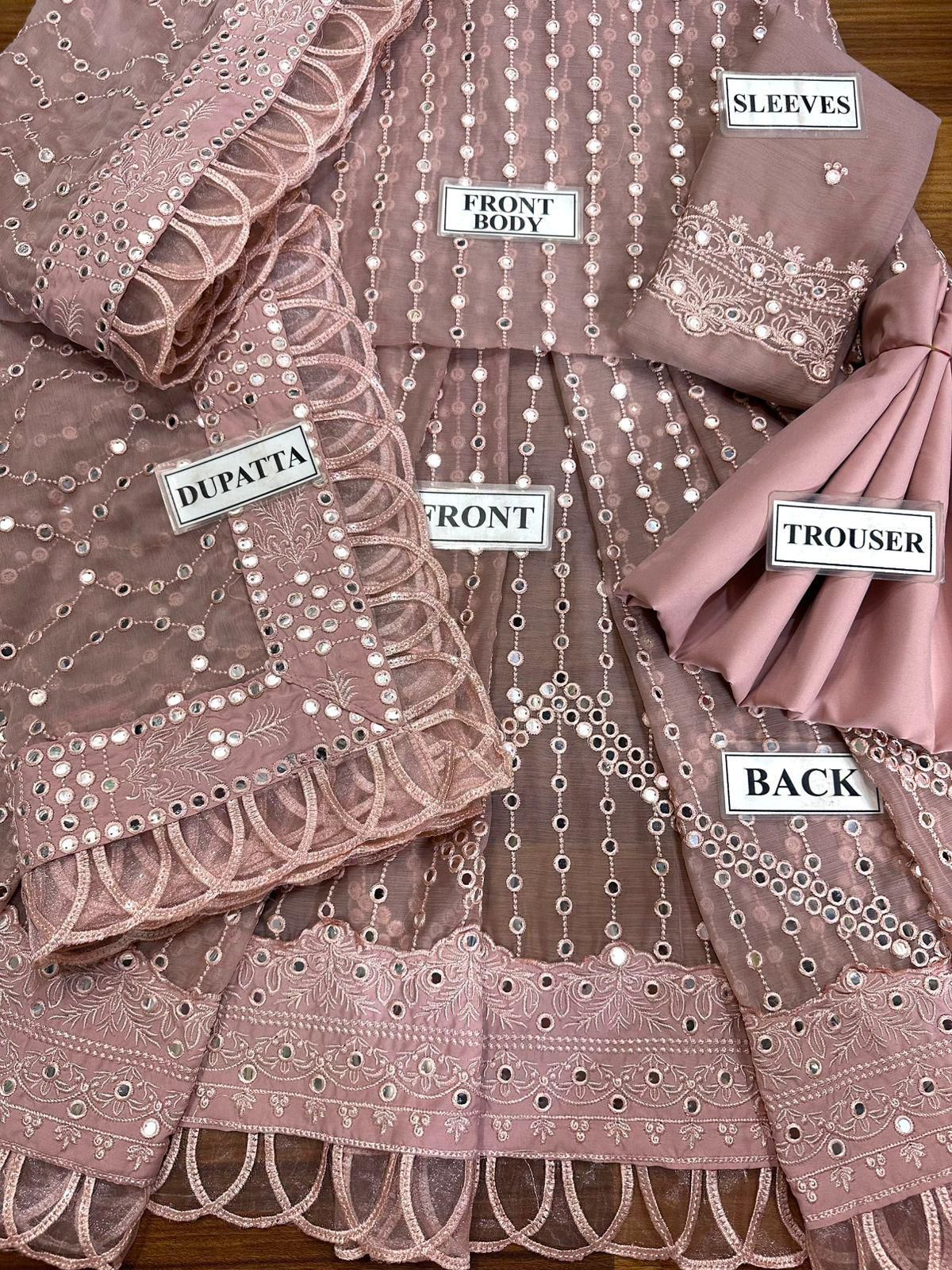 Luxury Semi Pure Chiffon Embroidered Frock 3PC | Sequence Work | Dupatta with Heavy Border| GS .AF.070