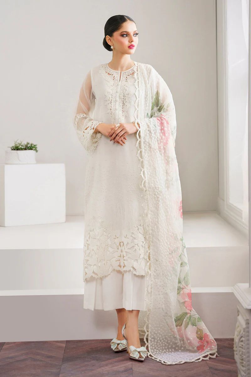 Luxury Organza Embroidered 3PC | Heavy Cutwork Dupatta | Silk Trouser|BR01